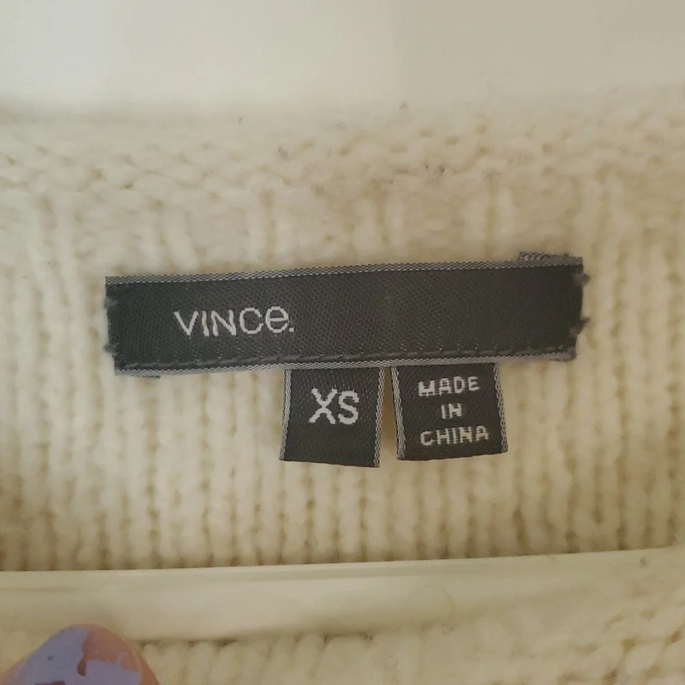 Vince Wool Silk Cashmere Blend Color Block Sweater XS Cream Gray Marled Pullover